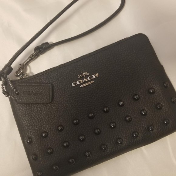 Coach studded black wristlet - Picture 1 of 4